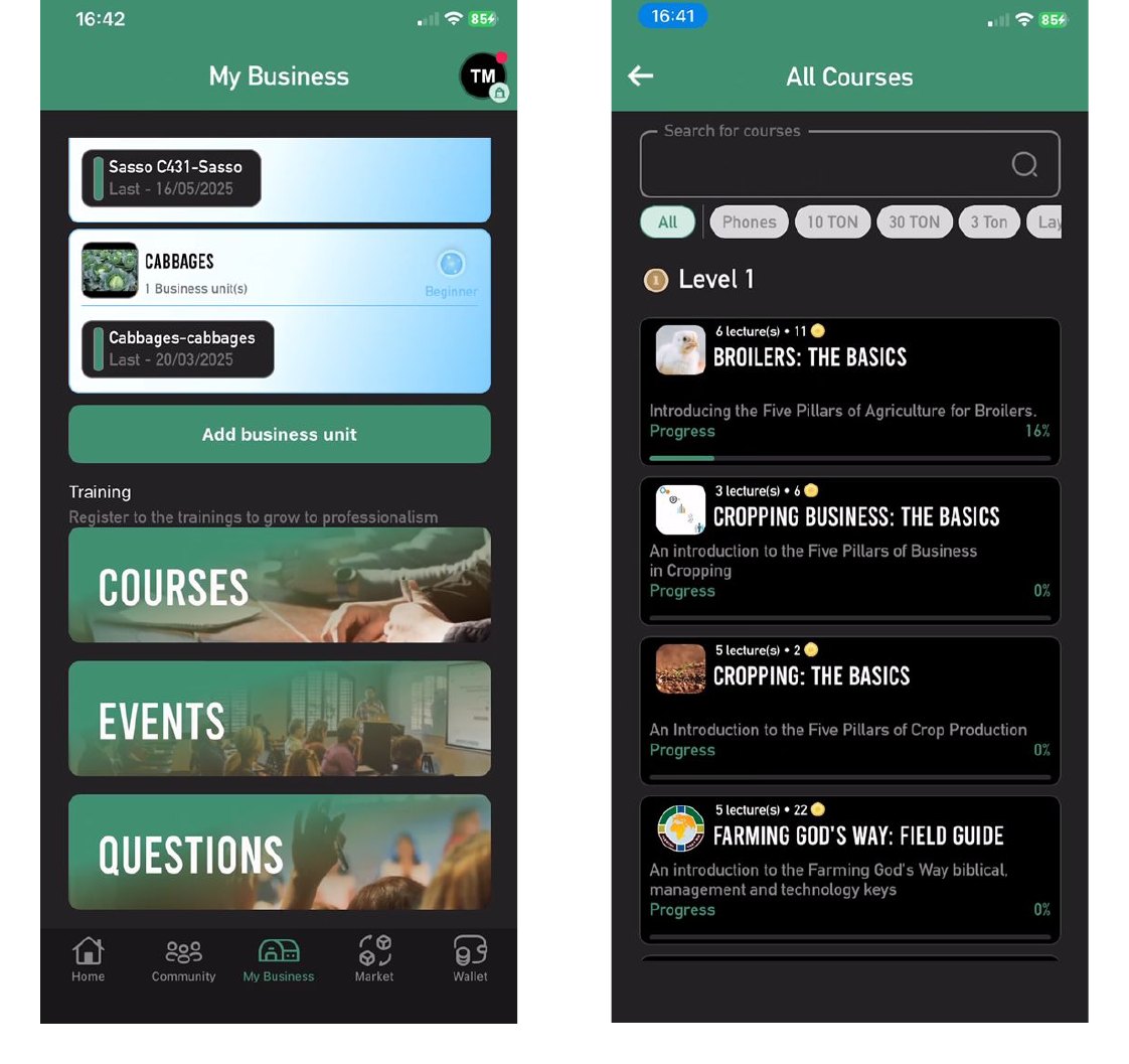 Courses and club progress inside the app.