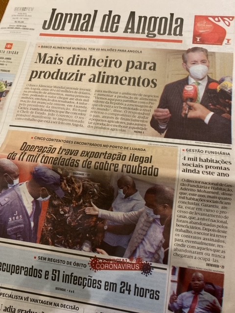 Jornal de Angola carried the plan on its front page, February 2021.